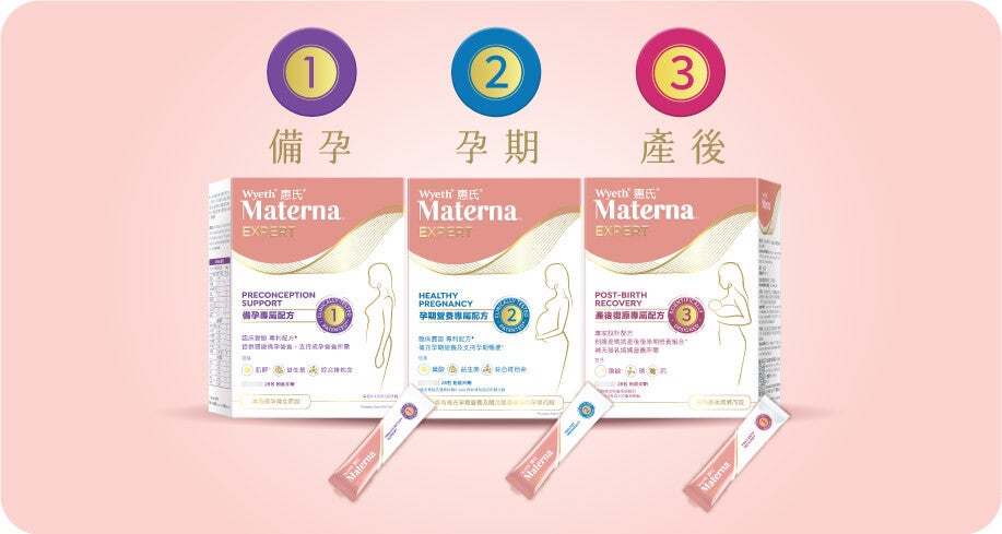 惠氏Materna Expert  全孕期專屬配方綜合營養補充品，1.備孕 2.懷孕 3.產後